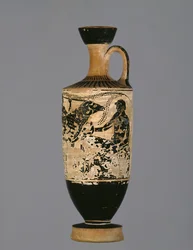 Attic Black-Figure Lekythos Decorated with Odysseus Escaping from the Cyclops Polyphemus, by the Theseus Painter, c.500-450 BC